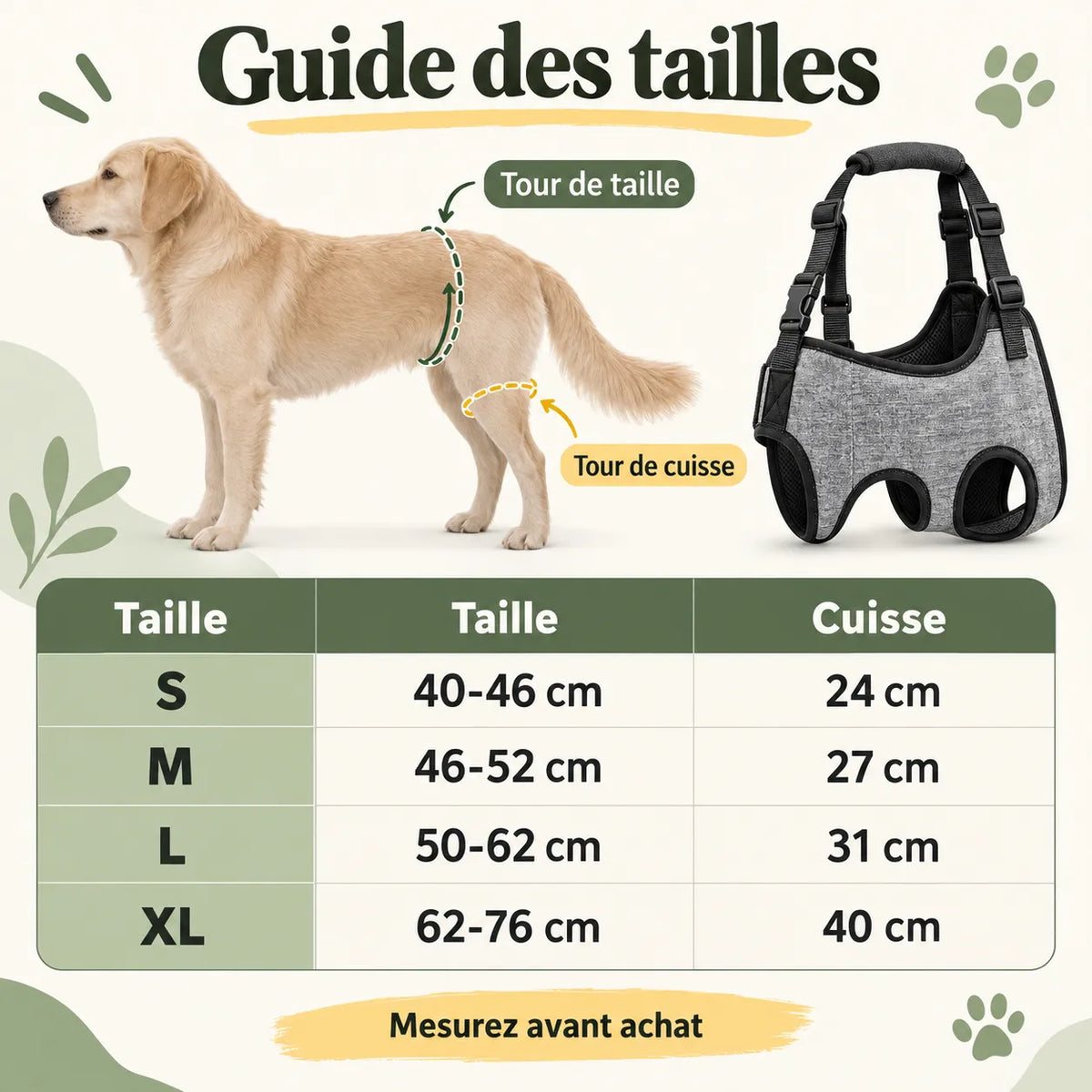 Harnais de soutien arrière pour chien