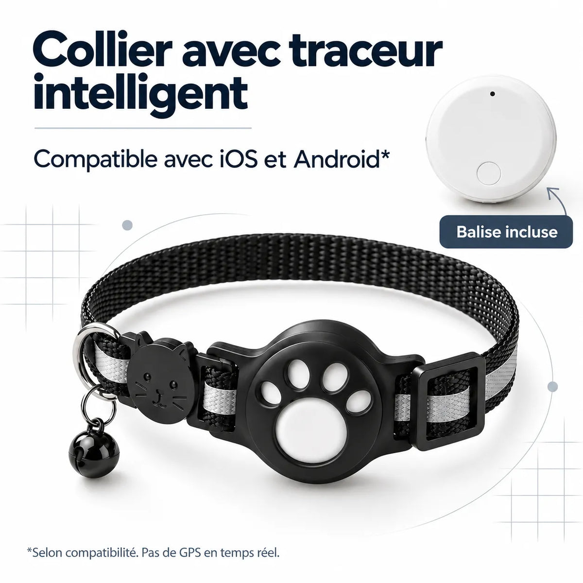 Collier avec traceur intelligent pour chats et petits chiens