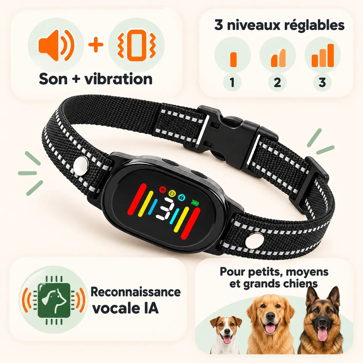Intelligentes Anti-Bell-Halsband ohne Stromschlag | BuddyOra PD216V