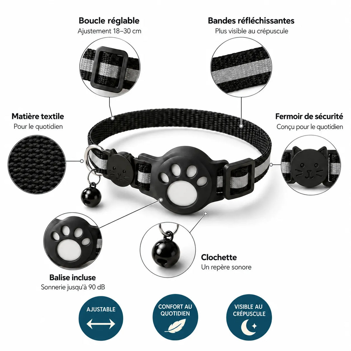 Collier avec traceur intelligent pour chats et petits chiens