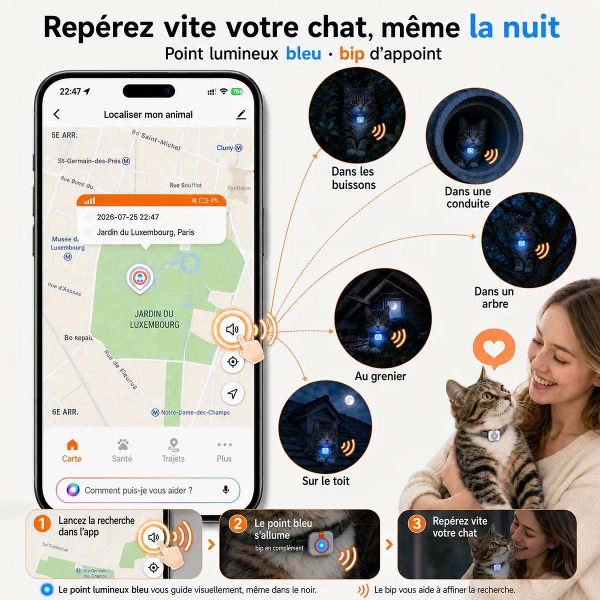 4G-GPS-Tracker für Katzen mit Signalton und LED | BuddyOra