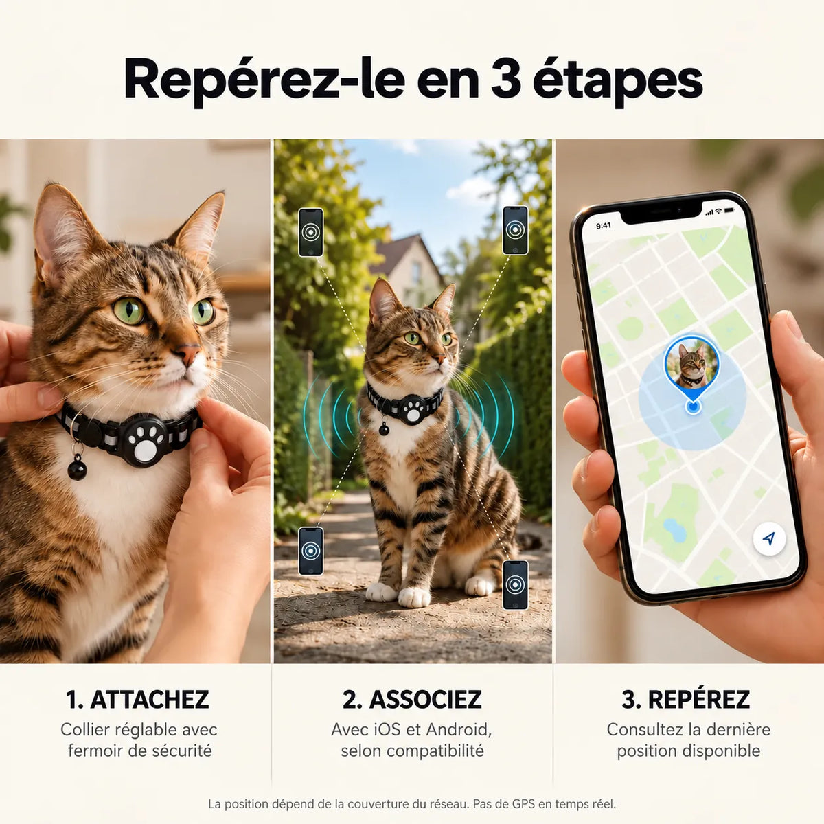 Collier avec traceur intelligent pour chats et petits chiens
