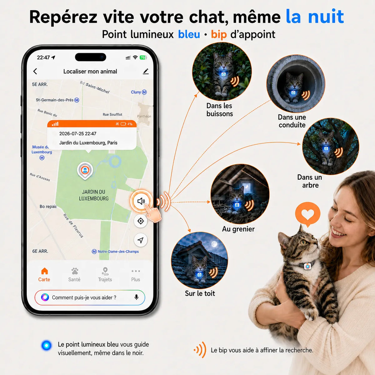Traceur GPS 4G pour chat BuddyOra C08 avec Bip et LED | BuddyOra