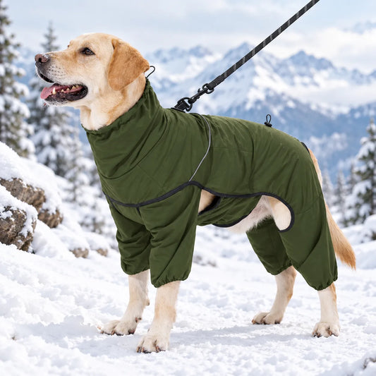 Manteau imperméable et chaud pour chien - Coupe 4 pattes, doublure polaire et col montant