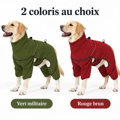 Manteau imperméable et chaud pour chien - Coupe 4 pattes, doublure polaire et col montant
