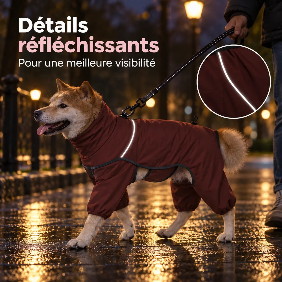 Manteau imperméable et chaud pour chien - Coupe 4 pattes, doublure polaire et col montant