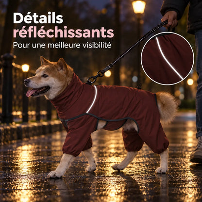 Manteau imperméable et chaud pour chien - Coupe 4 pattes, doublure polaire et col montant