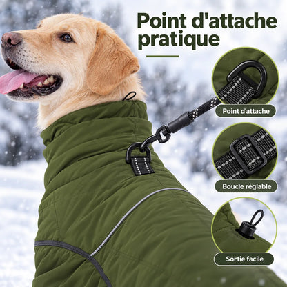 Manteau imperméable et chaud pour chien - Coupe 4 pattes, doublure polaire et col montant
