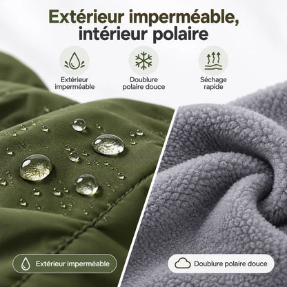 Manteau imperméable et chaud pour chien - Coupe 4 pattes, doublure polaire et col montant