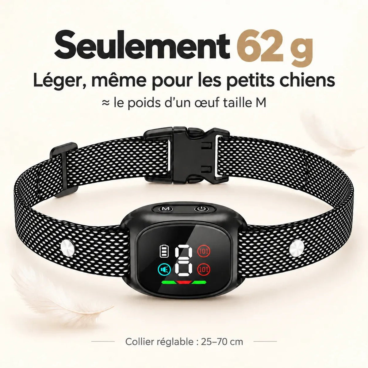 Collier anti-aboiement léger BuddyOra K13 de 62 g pour petit chien, sans choc, avec son et vibration.